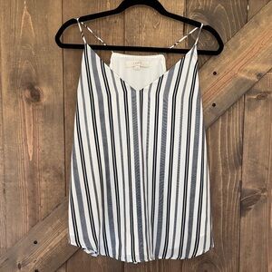 LOFT Women's Striped Navy and White Top Size M